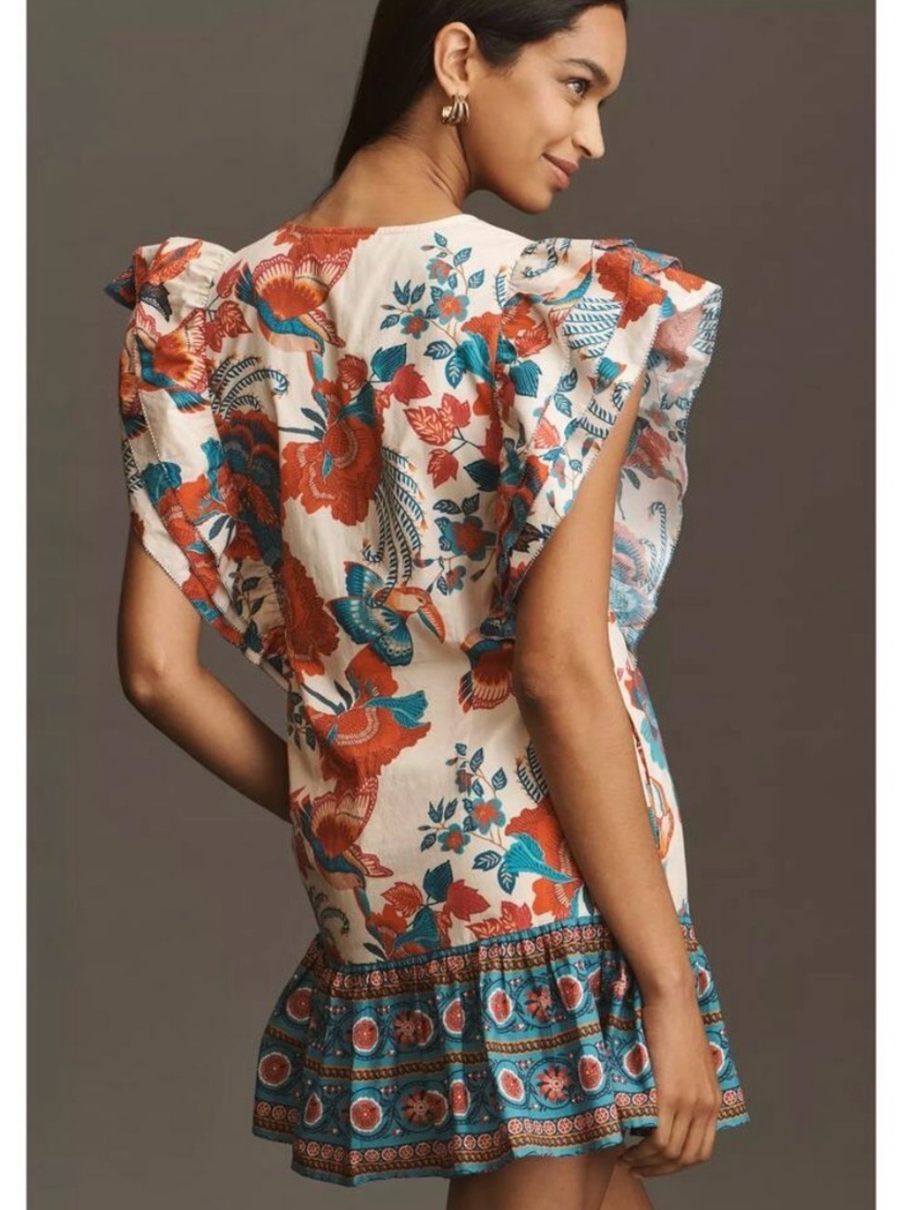 NWT FARM Rio Cream Mini Dress with Red & Teal Floral Print - Picture 5 of 6